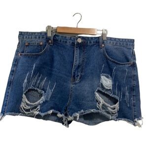 Boohoo Blue short denim blue jean distressed plus shorts size 16
